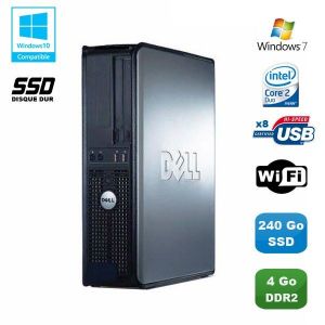 PC DELL Optiplex 760 DT Intel E8400 3Ghz 4Go DDR2 240Go SSD WIFI Win 7 - Occasion