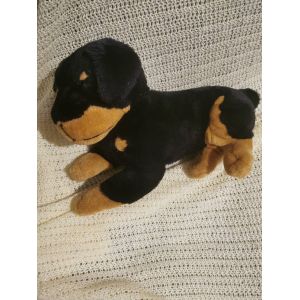 Peluche Chien Rotweiler Noir Feu Allongé - Occasion