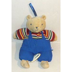 doudou ours musical salopette bleu vintage peluche berceuse sucre d'orge - Occasion