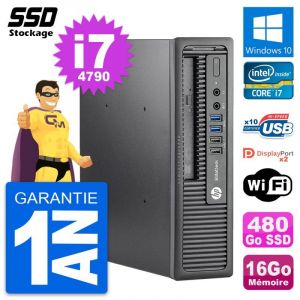 Mini PC HP EliteDesk 800 G1 USDT Core i7-4790 RAM 16Go SSD 480Go Windows 10 Wifi - Occasion