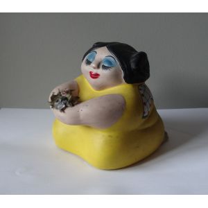 Figurine C&eacute;ramique Mexicaine Vintage - Poterie du Yucat&aacute;n - Femme en Pri&egrave;re - Occasion