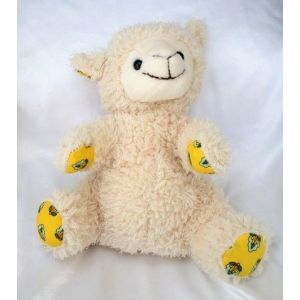 Doudou Peluche Agneau Mouton Assis Ecru Pattes Tissu Jaune Impim&eacute; Cp Internacional - Occasion