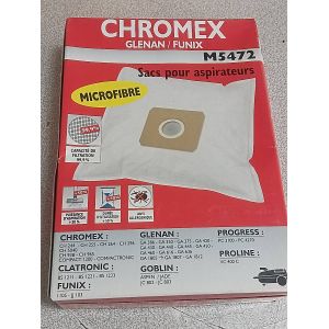 4 sacs sac aspirateur chromex glenan progress proline goblin funix clatronic vc400c jc802 jc803 pc3100 pc4270 1105 jj103 bs1211 bs1221 bs1233 ga386 ga350 ga636 ga616 ga445 ga430 ga420 ch244 ch5040 - Occasion