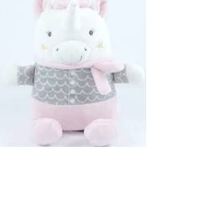 Doudou Licorne Mots D'enfants Rose Gris Blanc Peluche Jouet Naissance Bebe Petite Fille Leclerc - Occasion