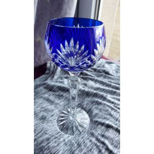 Verre &Agrave; Vin En Cristal - Bleu Cobalt - Ajka Caroline Cut To Clear Crystal Wine Glass. 21 Cm De Haut Sur 8 Cm De Diam&egrave;tre - Occasion