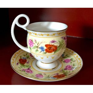 Tasse À Café Royal Worcester Collection Cabinet Flowers Vintage Porcelaine Fine Anglaise Dorée Or Fin À La Main - Occasion