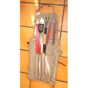 Tablier De Barbecue Ustensile De Cuisine Toile Renforcee De Jardin Garni Pour Grillade Plein Air Repas Pique Nique AvecCouvert Accessoires Pinces Griffes Spatule - Autre Ton - Occasion