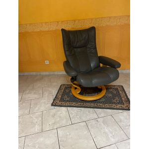 Fauteuil Relax Pivotant Bois/Simili Cuir - Occasion
