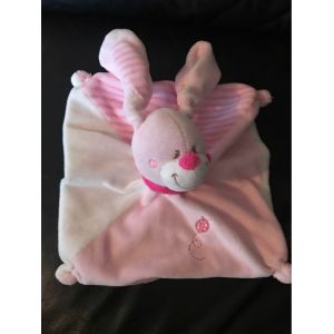 Doudou Plat Lapin Rose &Eacute;charpe Ray&eacute; Coccinelle Nicotoy 20*20cm - Occasion