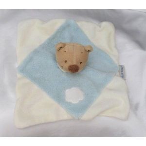 Doudou Peluche Plat Ours Beige Carr&eacute; Blanc Bleu Nuage Nattou - Occasion