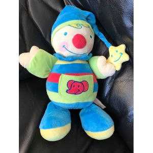 Doudou Peluche Pommette Clown Bleu Grelot Poche Elephant 33cm - Occasion