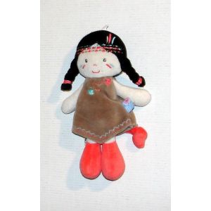 Doudou Indienne Sucre D'orge Attache Têtine Peluche Fille 20 Cm - Occasion