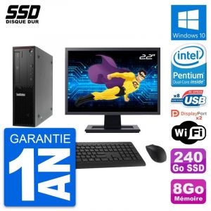 PC Lenovo P300 SFF Ecran 22" Pentium G3220 RAM 8Go SSD 240Go Windows 10 Wifi - Occasion