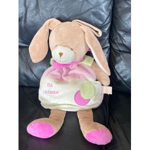 Très Grand Doudou Peluche Lapin Marron Blanc Et Rose Ma Cachette Range Pygama 50-70cm Baby Nat - Occasion