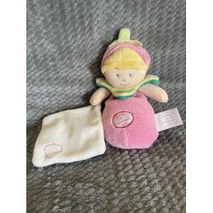 Doudou poup&eacute;e fille lutin rose fraise mouchoir blanc Les Demoiselles Douillettes Doudou Et Compagnie - Occasion