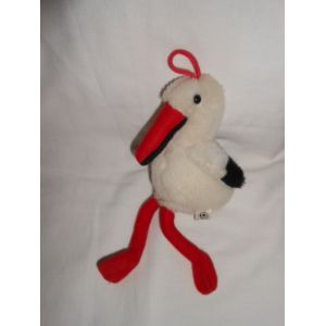 Doudou Peluche Cigogne Cp International Rouge Noir Blanc A Suspendre 23cm - Occasion