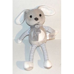 doudou lapin gris rayé carré blanc paris - Occasion