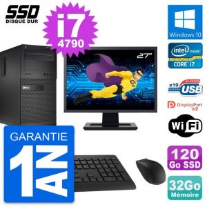 PC Tour Dell XE2 MT Ecran 27" Intel i7-4790 RAM 32Go SSD 120Go Windows 10 Wifi - Occasion