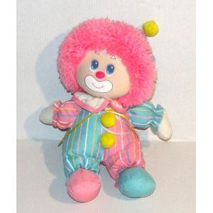 peluche petit clown amtoy doudou poup&eacute;e de chiffon rose bleu ray&eacute; tissus - Occasion