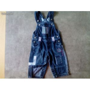 Salopette En Jean Noir Vieilli - Petit Boy - T 6 Mois - Occasion