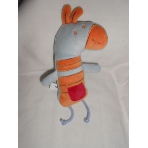 Cheval Ane Zebre Auchan Doudou Bleu Orange Poche Rouge Peluche Doudou - Occasion