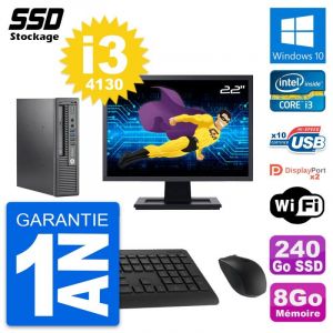 Mini PC HP 800 G1 USDT Ecran 22" Intel i3-4130 RAM 8Go SSD 240Go Windows 10 Wifi - Occasion