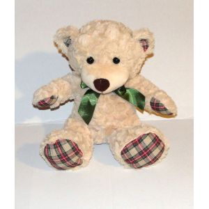 Peluche Ours Beige Goffa - Doudou Ourson Assis Noeud Papillon Satin Pattes Tissus 26 Cm - Occasion