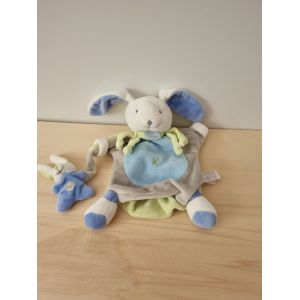 Doudou Lapin Et Son Bebe Beige Bleu Vert Doudou Et Compagnie - Occasion