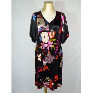 Chacok Robe Corolle En Soie Noire À Fleurs Multicolores T 0 (36 - 38 ) Neuf - Occasion