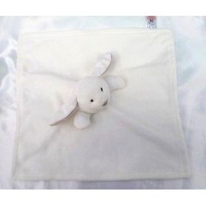 Doudou Peluche Plat Carr&eacute; Lapin Blanc Oreilles Beige Early Days - Occasion