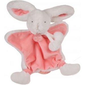 Doudou Lapin Blanc Rose Corail Doudou Et Compagnie Pompon Peluche Jouet Animal Lapinou Bebe Naissance Doudou Et Cie - Occasion