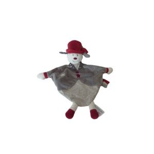 Doudou Chien Plat Olaf Et Faustine Gris Rouge Sauthon - Comme Neuf - Occasion