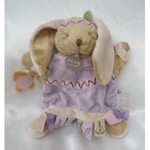 Doudou Peluche Plat Marionnette Lapin Kalena L'indienne Etiquettes Parme Rose Doudou Et Compagnie - Occasion