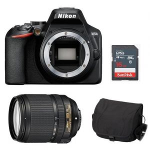 NIKON D3500 reflex 24.2 mpix Black + objectif AF-S 18-140MM F3.5-5.6G ED VR DX + camera Bag + 16gb SD card - Occasion
