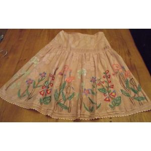 Superbe Jupe Rutzou Soie Et Coton Brodé Taille 34 Beige Foncé - Occasion