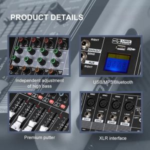 Table de Mixage Audio Professionnelle 8 Canaux Avec Table Mixage Amplifi&eacute;e 8 Ohms 2 x 300w Et Alimentation Fant&ocirc;me 48V, Mixeur Audio DJ Avec Mixeur d'effets &eacute;cho 16 DSP Partageable Bluetooth ou MP3 - Occasion