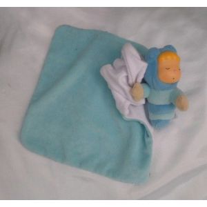Doudou Peluche Luciole Poup&eacute;e Rayures Bleu Mouchoir Cotoons Smoby - Occasion