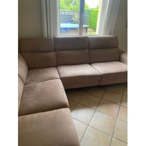 Canap&eacute; d'angle 5 places, relax &eacute;lectrique + pouf - Occasion