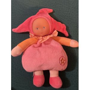 DOUDOU COROLLE POUPEE ROSE ORANGE BONNET 3 POINTE COL ETOILE COEUR 26CM - Occasion