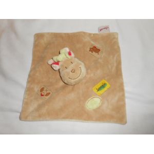 Doudou Girafe Elephant Cochon Vache Plat Carre Marron Beige Creme Noeud Vert Oreille Rouge Rose Gris Hippopotame Etiquette Jungle Bengy Amtoys - Occasion