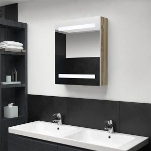 Vidaxl Armoire De Salle De Bain &Agrave; Miroir &Agrave; Led Blanc Et Ch&ecirc;ne - Occasion