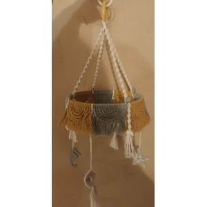 Macramé mobile Etoile de mer coquillage hippocampe sur cercle bois et anneau gris marron caramel café beige creme - Occasion