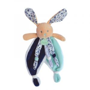 Doudou Lapin Poupi Baby Nat Les Poupis Peluche Jouet Bebe Naissance Mixte Lapinou Fleurs Bleu Marine Et Turquoise Babynat - Occasion