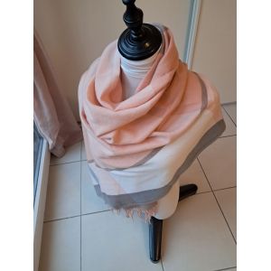 Etole, Large Écharpe Cachemire Et Laine Rose Saumon, Bleu Pétrole Top Qualité Neuve - Occasion