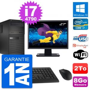 PC Tour Dell XE2 MT Ecran 27" Intel i7-4790 RAM 8Go Disque 2To Windows 10 Wifi - Occasion