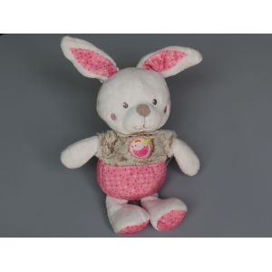 Doudou Lapin Blanc Rose Beige Oiseau Mots D'enfants - Occasion