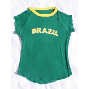 T-Shirt (Sans Marque ), Vert Avec Inscription 'brazil' En Jaune, Taille 10 Ans - Occasion