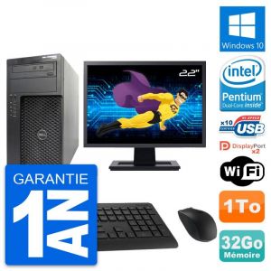PC Tour Dell T1650 Ecran 22" Pentium G2020 RAM 32Go Disque 1To Windows 10 Wifi - Occasion