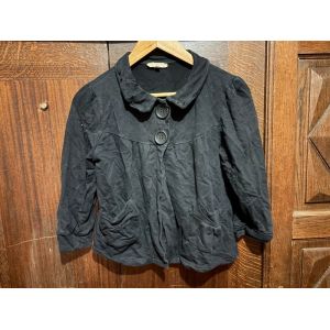 Veste Courte Noire Boutonn&eacute;e &Agrave; Poches Fronc&eacute;es - Etam Taille 38 - Style Casual Chic - Occasion