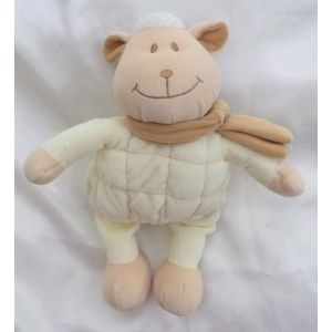 Doudou Peluche Mouton Agneau Ecru Echarpe Marron Tiamo - Occasion
